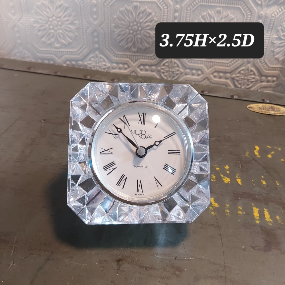 Studio Nova Crystal Desk Clock Faceted Glass German Quartz Roman Numeral 3.75in